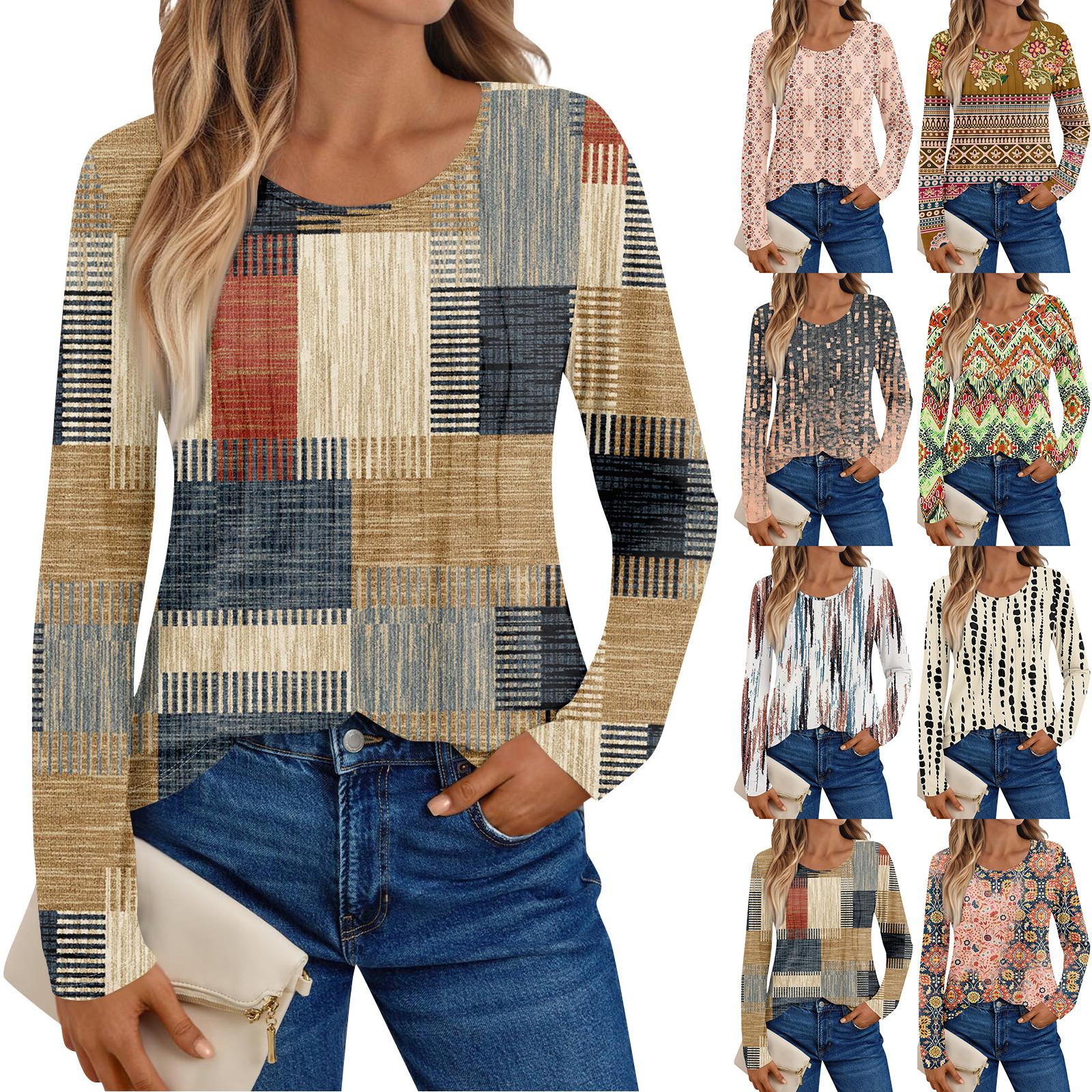 

Women s Long Sleeve Shirts Graphic Tees Casual Basic Tops Pullovers XXL верблюд