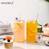  1/2PCS 470ML Glass Cup with Straw Lid Juice Drink Beer Mug Coffee Milk Transparent Water Cup for Parties