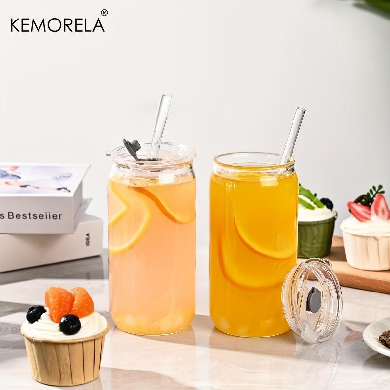  1/2PCS 470ML Glass Cup with Straw Lid Juice Drink Beer Mug Coffee Milk Transparent Water Cup for Parties
