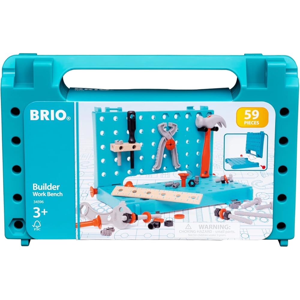 

Brio Builder Working Bench 34596 59 Pieces Wooden Toy for Ages 3 and Up Construction Playset