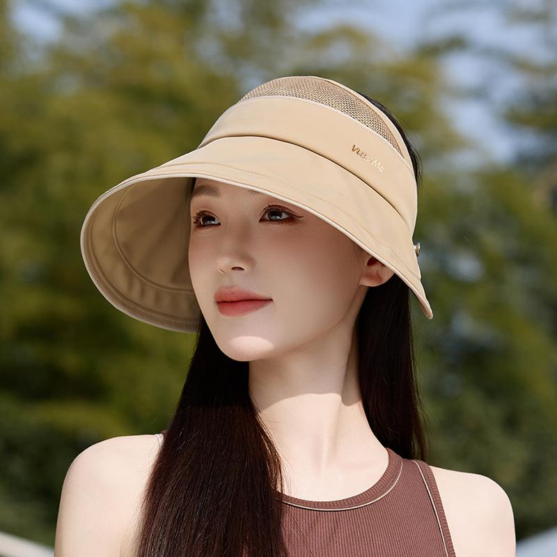 Summer sun hat children's big brim can tie ponytail empty top hat outdoor versatile fashion can hang mask sun protection hat
