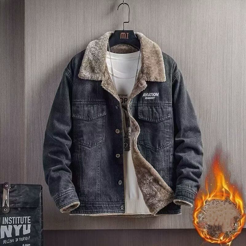 

Мужская винтажная теплая джинсовая куртка Теплая зимняя джинсовая куртка на подкладке Утепленная Ветрозащитная теплая куртка XS