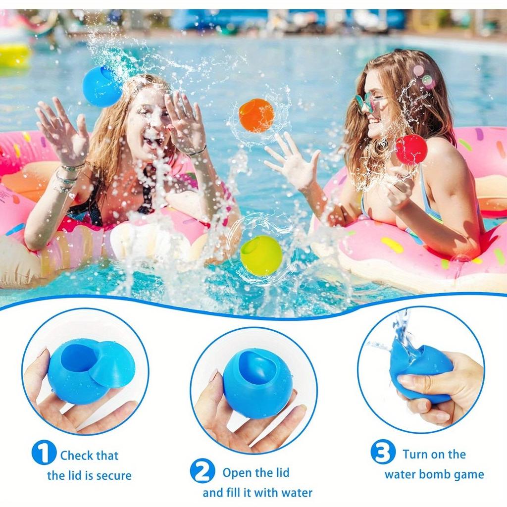 Refillable Water Balls for Pool, Outdoor Water Bombs Toys, Water Games Quick Fill Water Balloon for Backyard for Swimming Pool