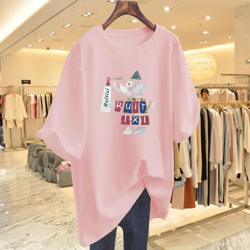 White cotton short-sleeved t-shirt women's summer new loose large-size top printed women's bottoming shirt