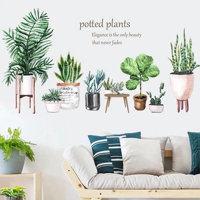 New Bedroom Living Room Potted Succulent Leaf Cactus 3D Decorative Wall Stickers