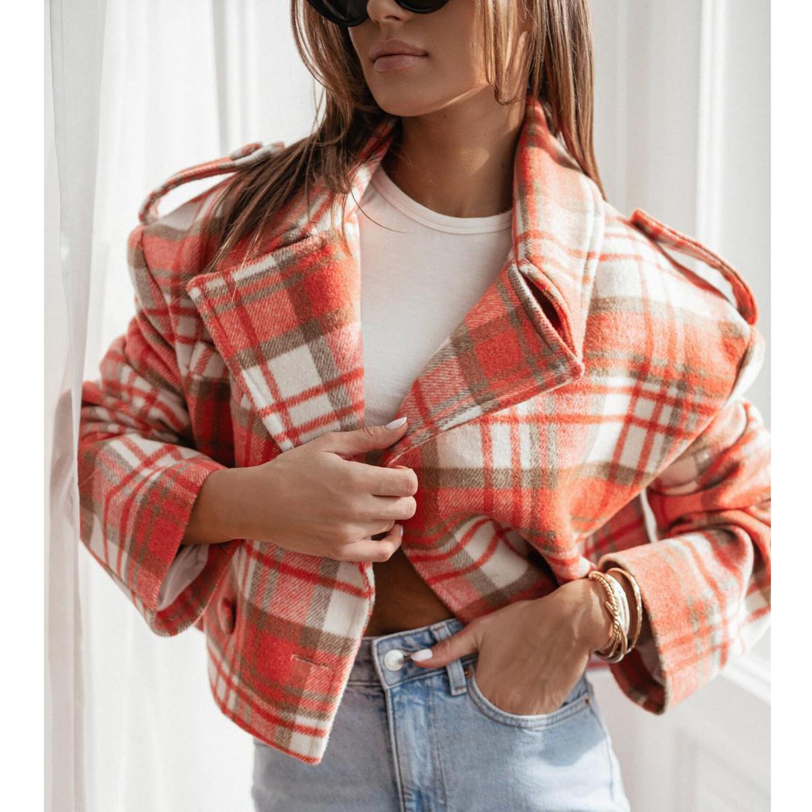 

Женский свободный повседневный пиджак с длинными рукавами и клетчатым принтом, модная куртка S шафрановый