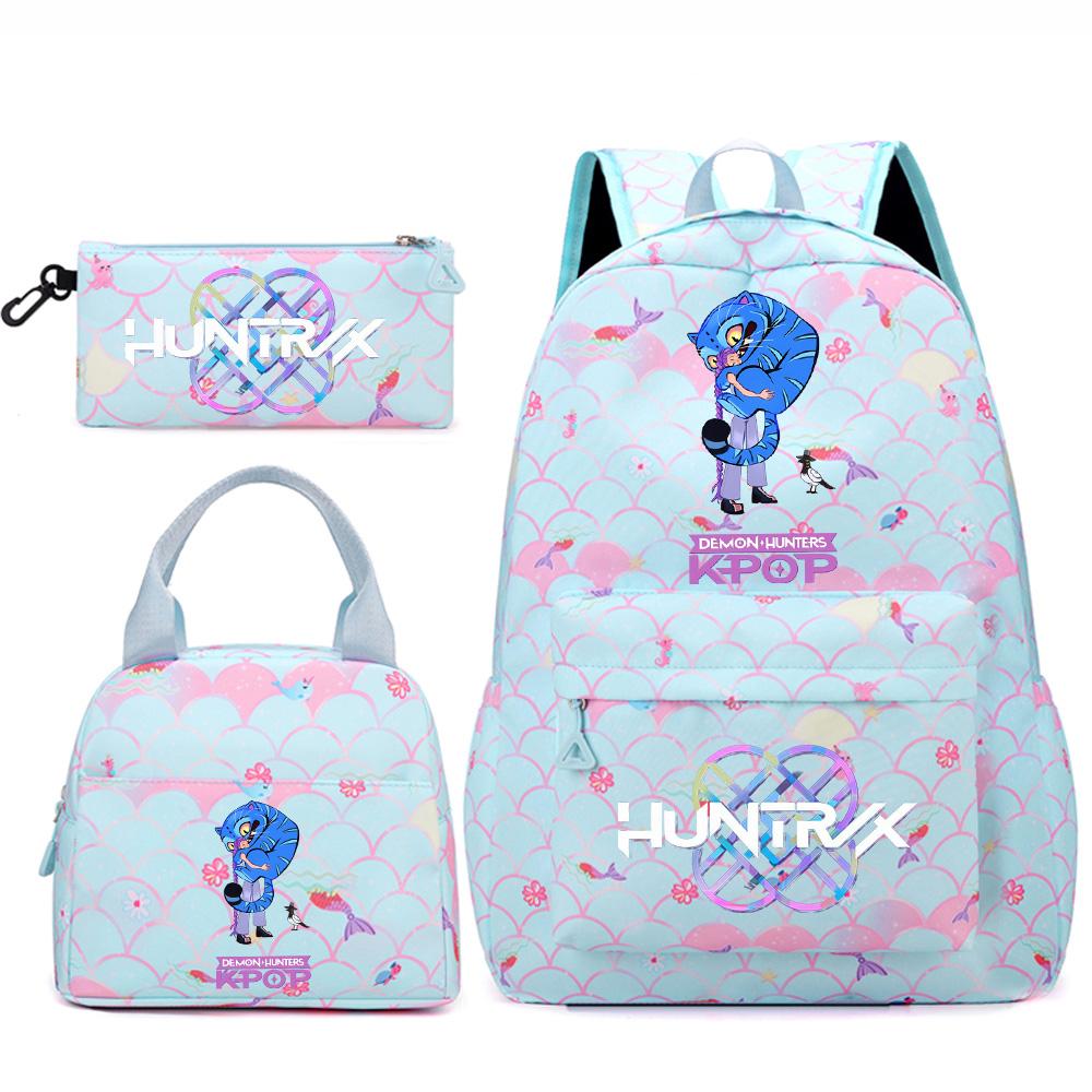 3Pcs/set Anime Cartoon Printed Backpack Handbag Pencil Case for Teenger Student Girl Boy Large Capacity Waterproof Bookbag