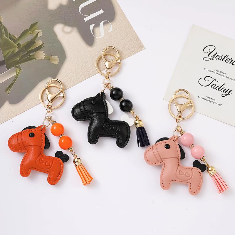 Cute Pony Keychain Creative Cartoon Leather Animal Pendant Keyring  Trendy Bag Charm Handbag Hanging Decoration Gifts