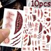 10 arkuszy Halloweenowe naklejki tatuaże blizny na ramię, twarz, ciało, tymczasowe, wodoodporne, fałszywe naklejki tatuaże, kreatywne prezenty festiwalowe dla dzieci