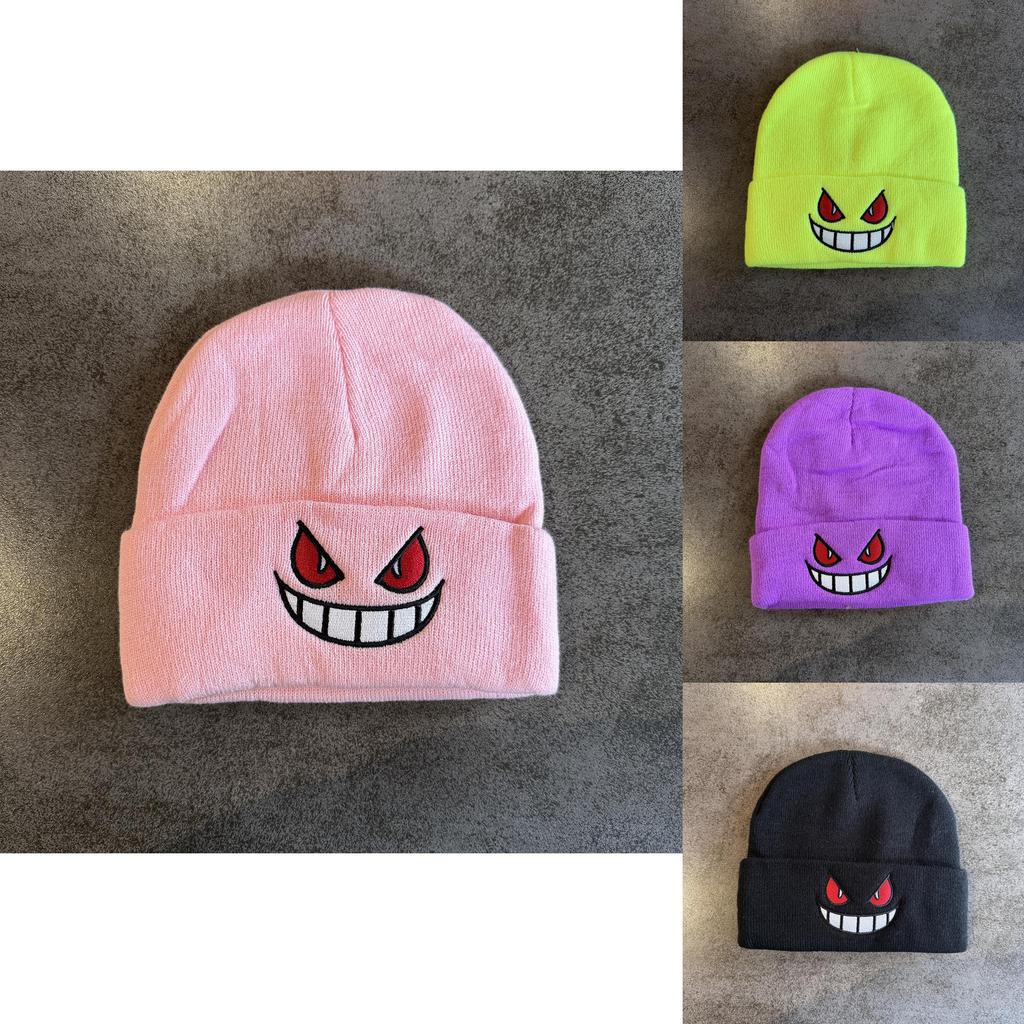 Strickmütze mit Cartoon-Stickerei, winddicht und wärmend für Herbst und Winter