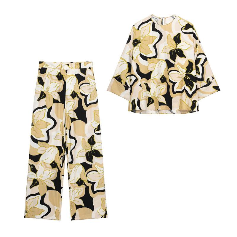 

TAOP&ZA Women s Spring/Summer Loose Print Shirt and Casual Long Pants Set S