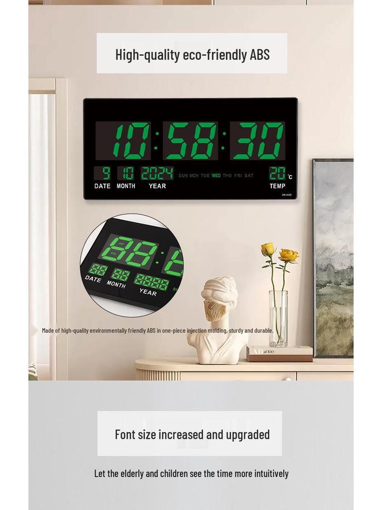 Large LED Wall Clock - English Display with Plug-in Feature for Living Room