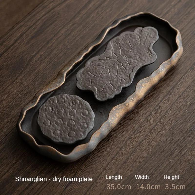 Vintage Tea Tray, Gilded Zen Heart Sutra Tea Tray, Coarse Ceramic Tea Tray, Household Water Storage, High-end Dry Brewed
