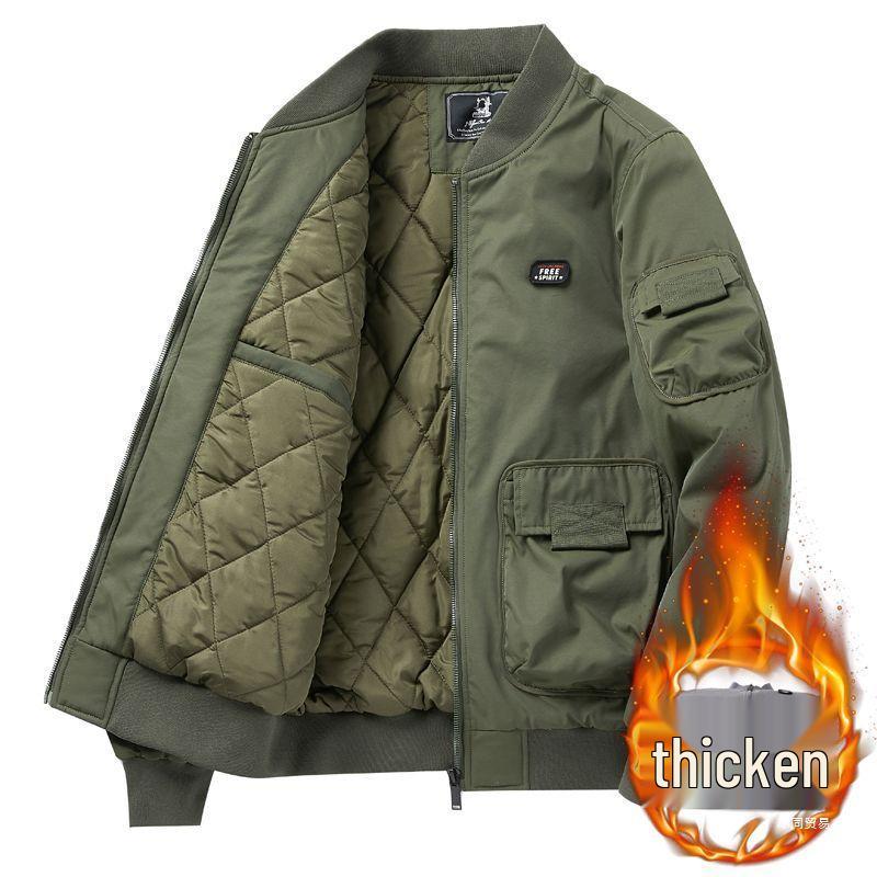 Pánská ležérní volná bavlněná bomber bunda s baseballovým límcem - Podzim/Zima 2025