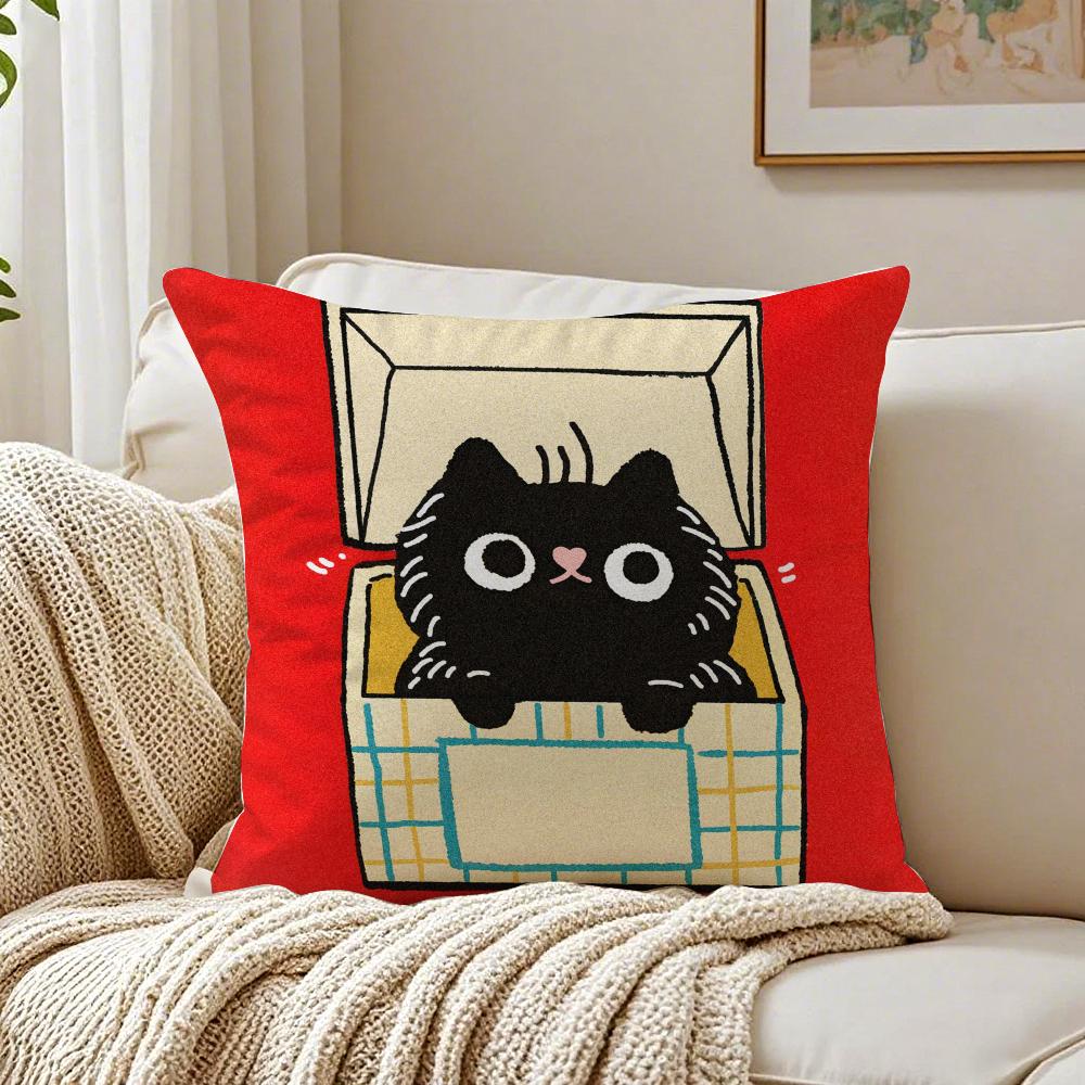 Hand Drawn Cartoon Happy Cat Cushion Cover Pillowcase Antidustmite living Room Sofa Decor Cushion Room