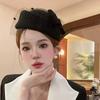 Mesh Wool Bow Hat with Veil Solid Color Topper Hat Fashion Pillbox Hat  Ladies