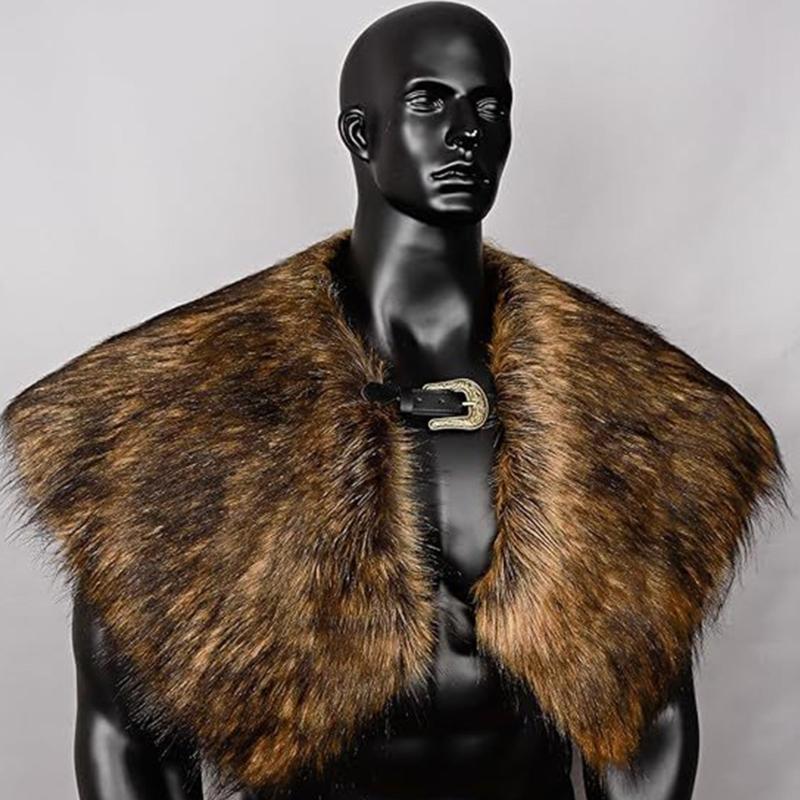 Vikinges Faux Furs Shawl Barbarian Collar,Medieval Knight Mantle Shoulder Wrap Warriour Cape Shawl Renaissances Costume