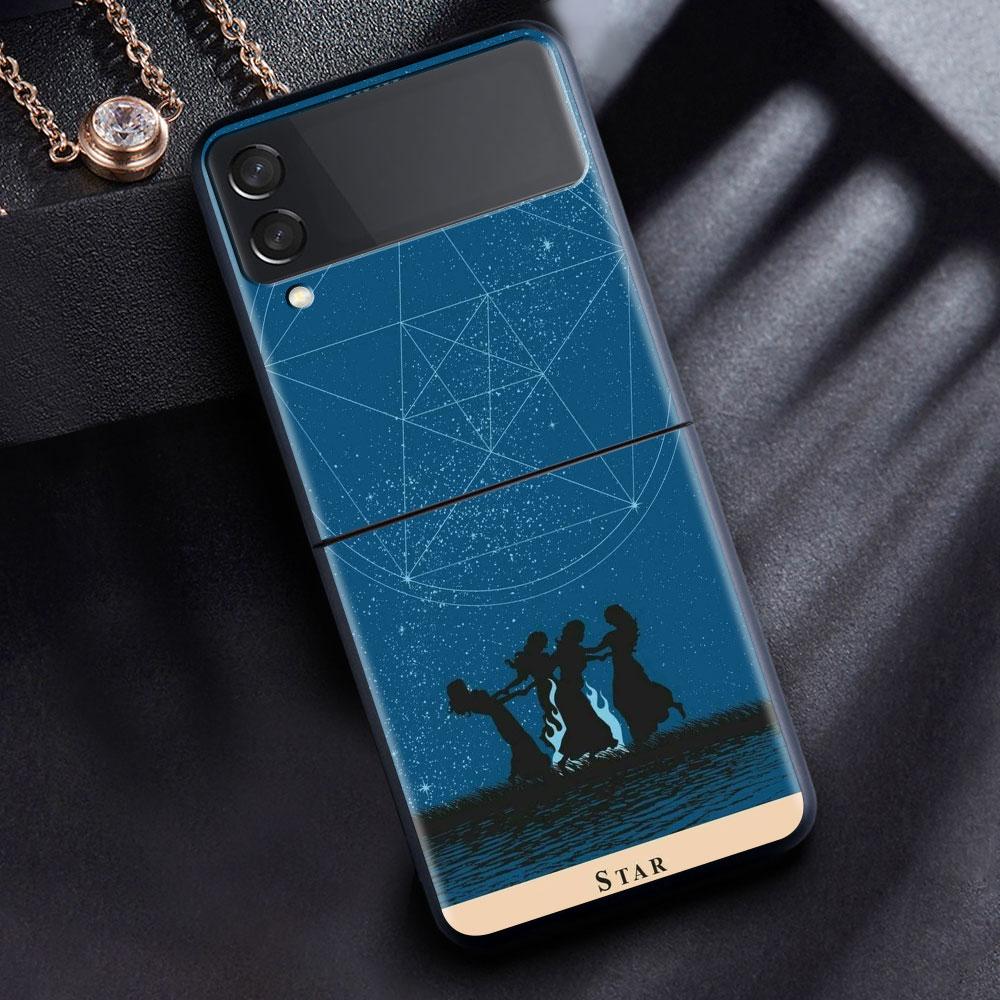 For Samsung Galaxy Z Flip 3 5G Case Luxury Matte Black Hard Phone Cover ZFlip 3 Shockproof Fundas Shell Moon Tarot Mystery Totem