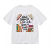 Women's Classic T-Shirt Colorful Book Stack Art Literary Print 100% Cotton Tee