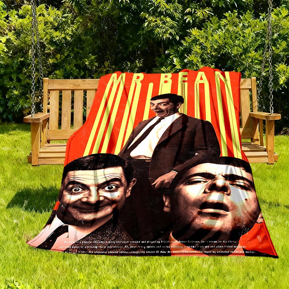 1pc Mr. Bean Outdoor Blanket Lightweight Flannel, Soft & Warm, All-Season Use for Sofa, Outdoor, Camping, Living Room, Office028