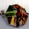 1pc Horse Water Reflection Automatic Folding Umbrella Portable Collapsible 8-Rib Umbrella for All Seasons, Casual Outdoor Accessory, B60