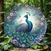 D Flat High Definition Metal Wall Art Majestic Peacock with Exotic Floral Wreath and Flowing Feathers Tropical Jungle Elegance