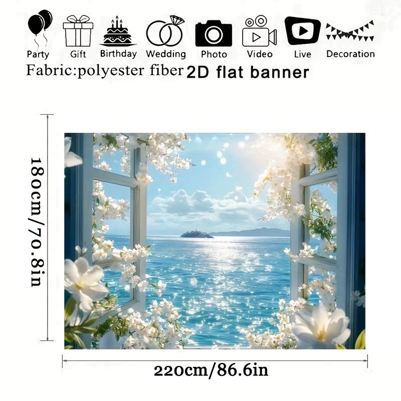 2D plat rustig zeezicht bloemen gordijn achtergrondstof geschikt voor evenementdecoratie huisdecoratie polyestervezel