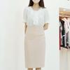 Style Latte Women Summer Chiffon Lovely Frill Pearl Button Short Sleeve Blouse