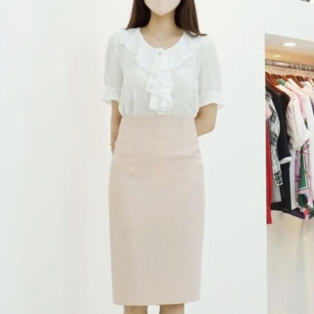 Style Latte Women Summer Chiffon Lovely Frill Pearl Button Short Sleeve Blouse