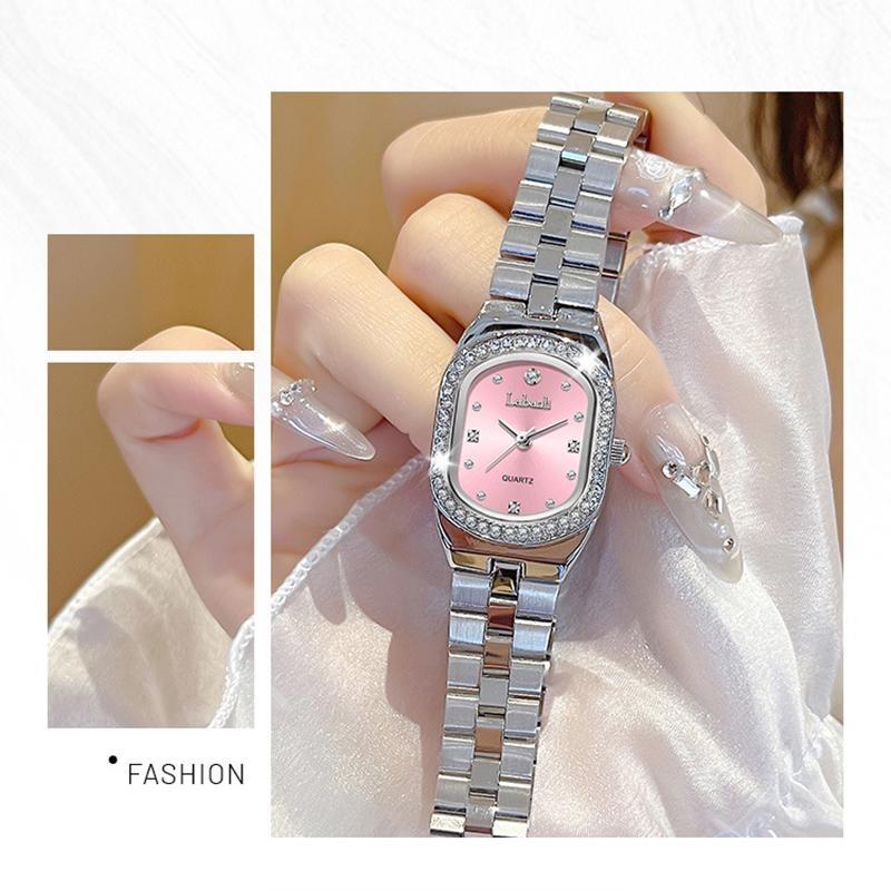 Women Elegant Steel Quartz Watches Round Dial Rhinestone Calendar Wristwatch Waterproof Classic Roman Scale Dress Watch Birthday Gift for Ladies