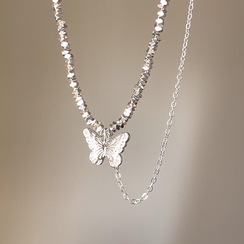 Elegant Silver Butterfly Stud Earrings & Necklace Set for Women