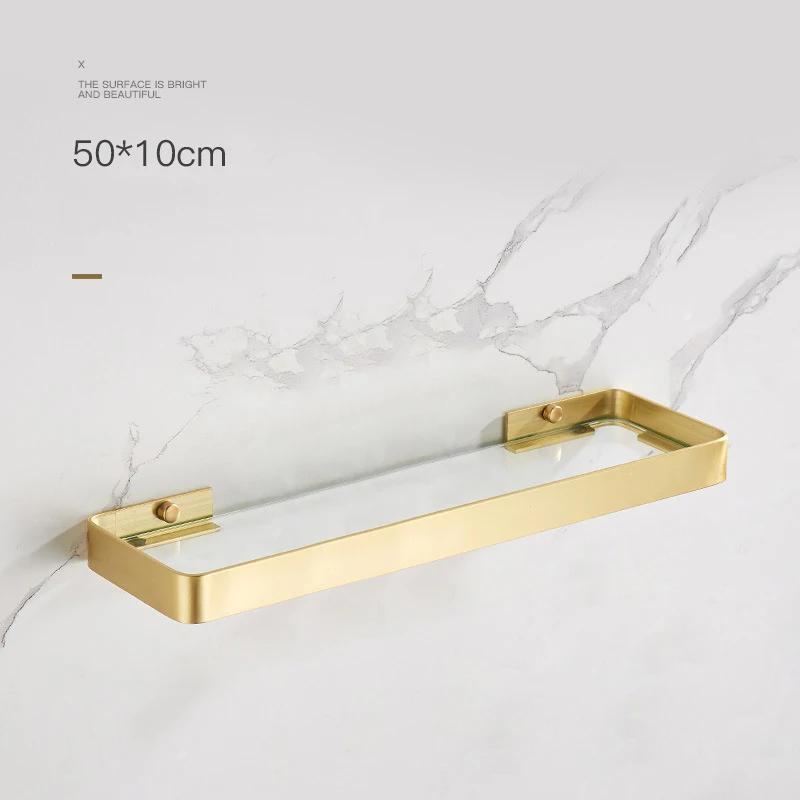 30-50CM Brushed Gold Glass Shelf  Aluminum Bathroom Storage Holder Bath Shower Shelf  Bathroom Shelf Mirror Wall Tray Towel Bar