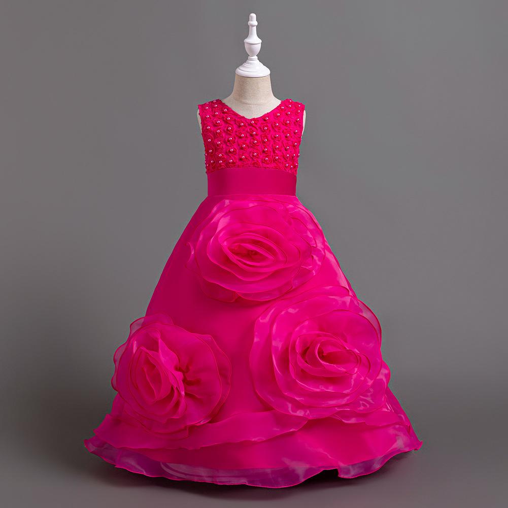 Girls' Long Dresses Big Flower Small Pearl Princess Dresses Walking Host Party Dresses Skirts 8623  Little Girl's Favourite Dress Dresses