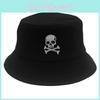 Skull Embroidery Flat Top Fisherman Cap With Breathable Cotton For Summer Travel