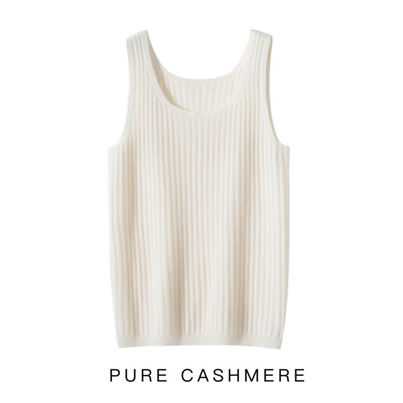 Women's Pure Cashmere Knit U-Neck Camisole Vest - Short, Sleeveless Base Layer for Spring & Autumn.