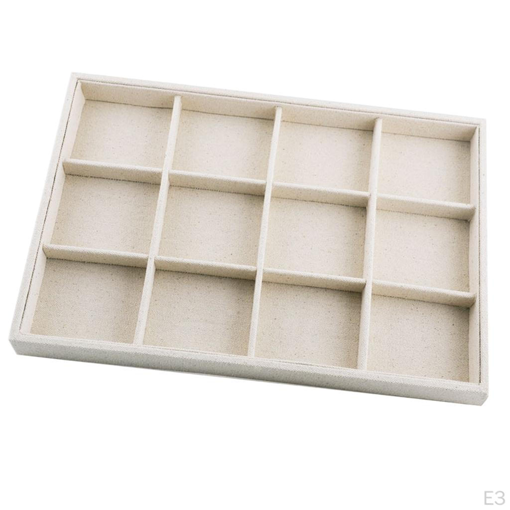 Jewelry Display Tray with Compartment Multi-purpose Stackable Box Beige