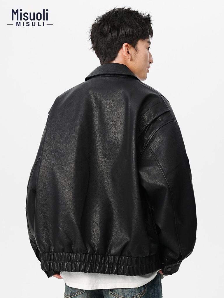 Men's Heavyweight Retro PU Leather Jacket - Autumn Trendy, Simple Loose Black Casual Workwear Outerwear