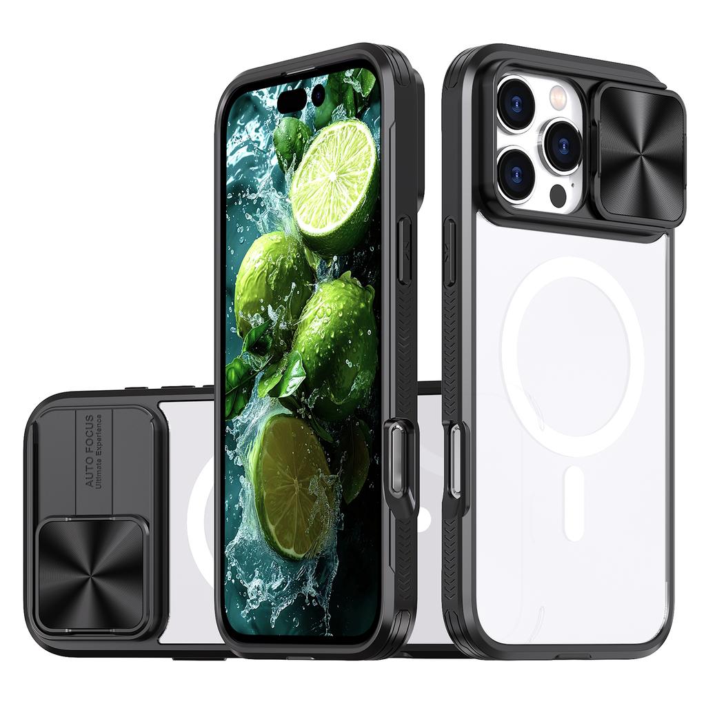 For iPhone 16 Pro Clear Phone Case Compatible with MagSafe PC Cover with Camera Lens Slider