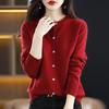Women O-Neck Cashmere Cardigan 100% Merino Wool Sweater Buttoned Long Sleeve Knitwear for Spring Autumn Solid Basic Top Clothing