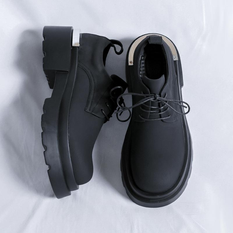 British style men's fashion original leather shoes lace-up derby shoe black trendy platform sneakers party prom footwear zapatos