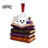 Spooky Home Decor Halloween Reading Ghost Hanging Ornament Acrylic Holding Book Pumpkin Mummy Ornament Black Cat Decor 2D Cartoon Bookish