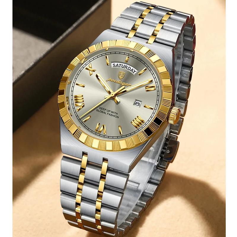 Herren Quarz Uhr Wasserdicht Leuchtend Woche Datum Herren Armbanduhr Edelstahl Business Uhren Für Herren