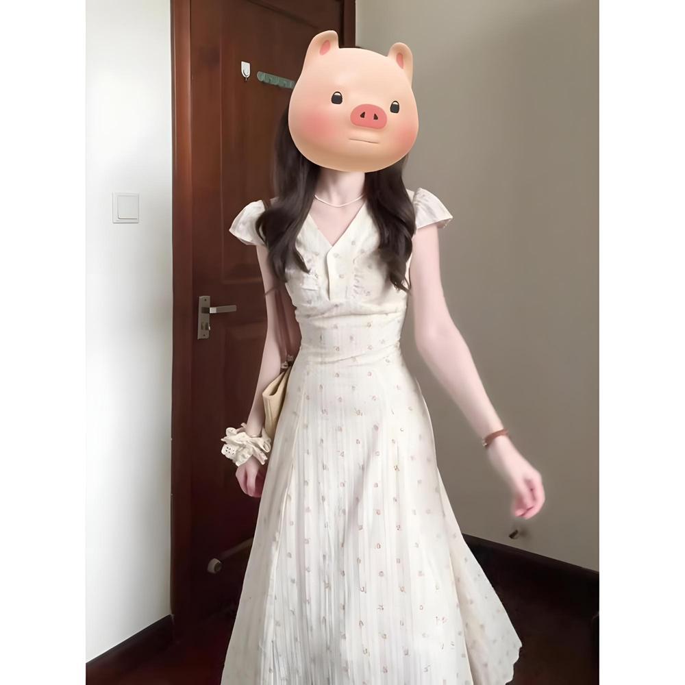 V-neck Floral Dress Women's Summer New Temperament Vacation Style Waist Thin a Word Long Skirt