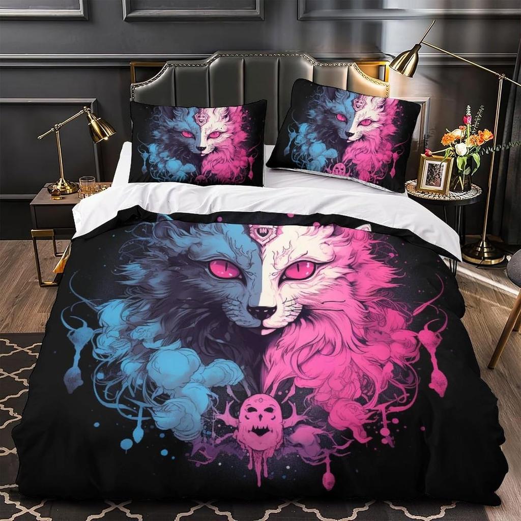 3D Printed Wolf Element Fashionable Down Duvet Cover, Ultra-fine Fiber Bedding Set, Children's and Adult Zipper Down Duvet Cover