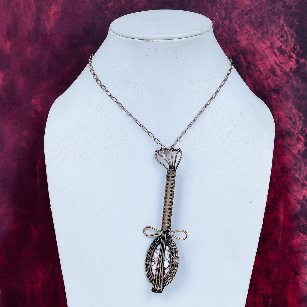 Wild Horse Magnesite Natural Gemstone Pendant Guitar Copper Wire Wrapped Pendant
