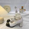 Square Head Spell One-word Buckle Belt Thick Heel Single Shoes Women's Fashion Retro Mary Jane High Heels Women's Spring and Autumn New Models