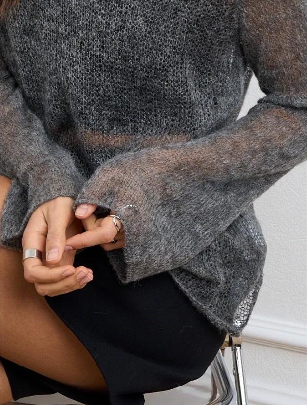 Loose Long Sleeve Hollow Thin Knitted Sun  Blouse Top For Women