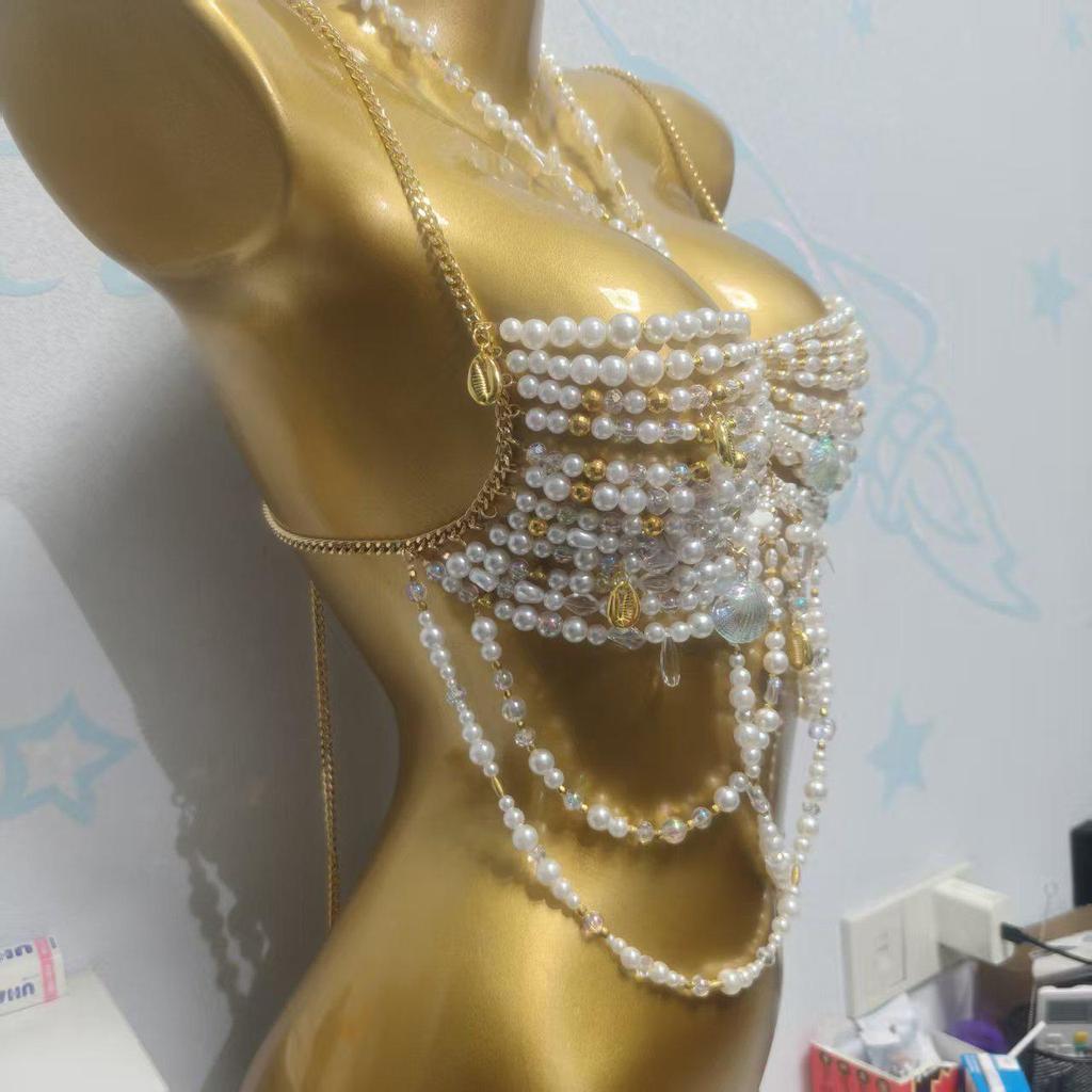 European Style Beaded Tassel Chest Chain Strappy Women's Vest for Beach Parties