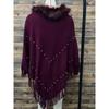 Autumn and Winter Plus Size Jacquard Pearl Tassel Women's Outer Warm Hair Collar Shawl Cape
