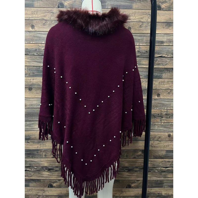 Toamnă și Iarnă Plus Size Jacquard Pearl Tassel Pelerina șal exterioară pentru păr cald guler
